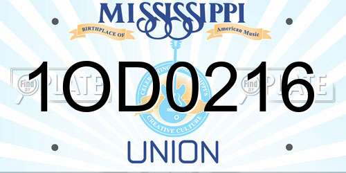 1OD0216 Mississippi License Plate