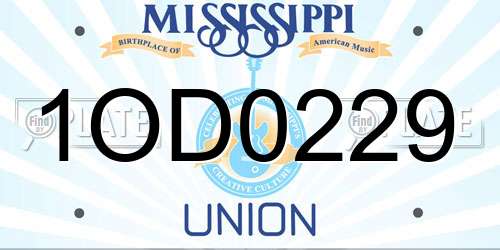 1OD0229 Mississippi License Plate