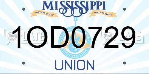 1OD0729 Mississippi License Plate