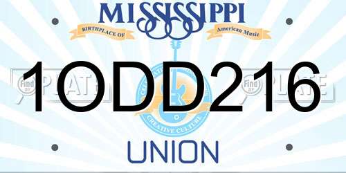 1ODD216 Mississippi License Plate