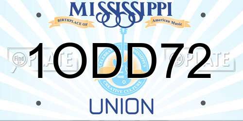 1ODD72 Mississippi License Plate