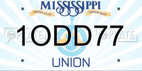 1ODD77 Mississippi License Plate