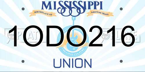 1ODO216 Mississippi License Plate