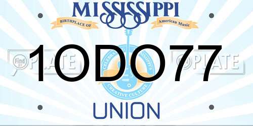 1ODO77 Mississippi License Plate