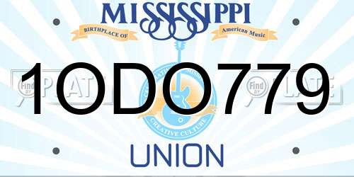 1ODO779 Mississippi License Plate