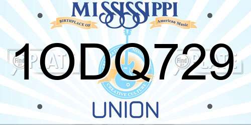 1ODQ729 Mississippi License Plate