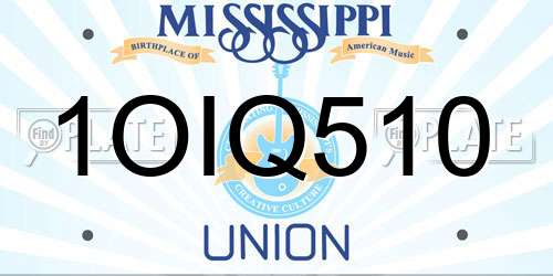 1OIQ510 Mississippi License Plate