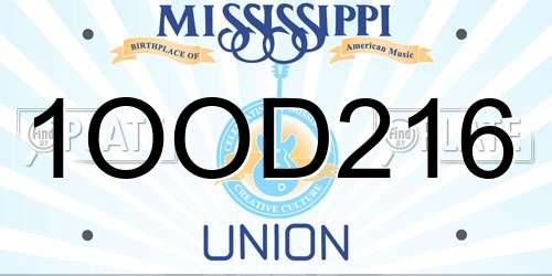 1OOD216 Mississippi License Plate