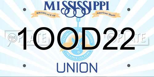 1OOD22 Mississippi License Plate