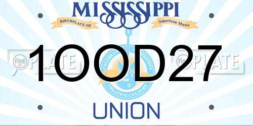 1OOD27 Mississippi License Plate
