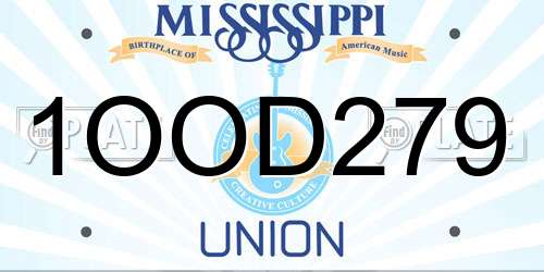 1OOD279 Mississippi License Plate