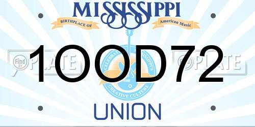 1OOD72 Mississippi License Plate