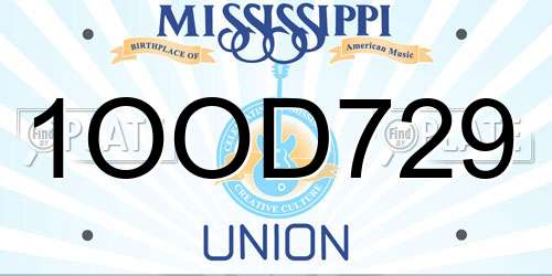 1OOD729 Mississippi License Plate