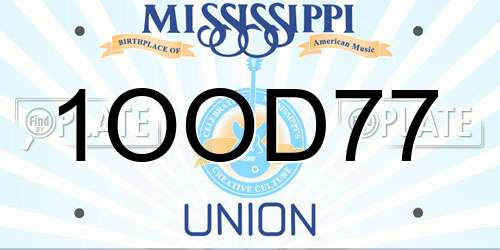 1OOD77 Mississippi License Plate