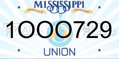 1OOO729 Mississippi License Plate