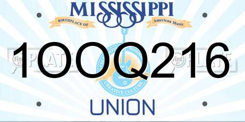 1OOQ216 Mississippi License Plate