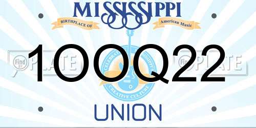 1OOQ22 Mississippi License Plate