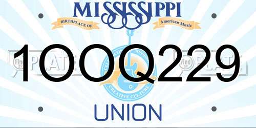 1OOQ229 Mississippi License Plate