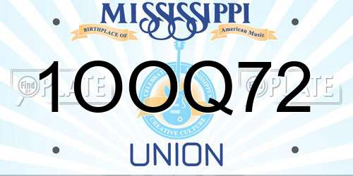 1OOQ72 Mississippi License Plate