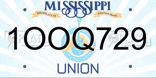 1OOQ729 Mississippi License Plate