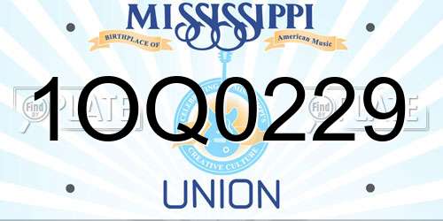 1OQ0229 Mississippi License Plate