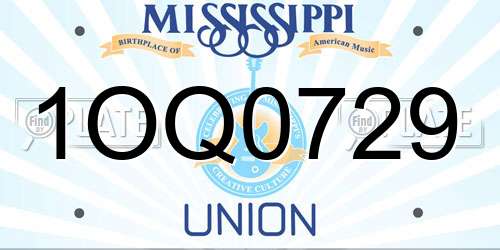 1OQ0729 Mississippi License Plate
