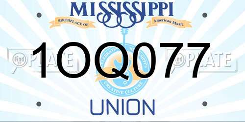1OQ077 Mississippi License Plate