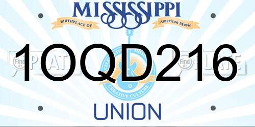 1OQD216 Mississippi License Plate