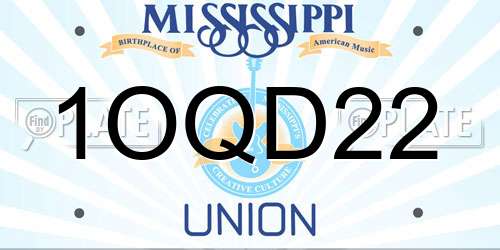 1OQD22 Mississippi License Plate