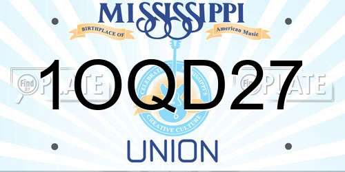 1OQD27 Mississippi License Plate