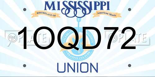1OQD72 Mississippi License Plate