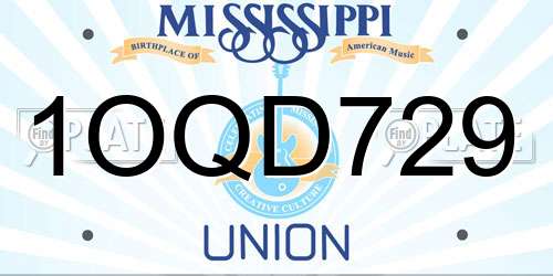 1OQD729 Mississippi License Plate