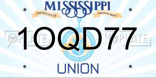1OQD77 Mississippi License Plate