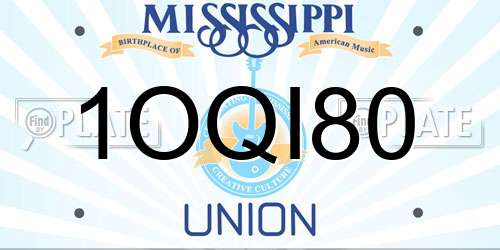 1OQI80 Mississippi License Plate