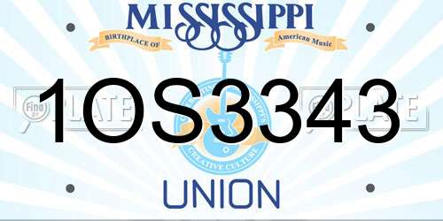 1OS3343 Mississippi License Plate