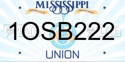 1OSB222 Mississippi License Plate