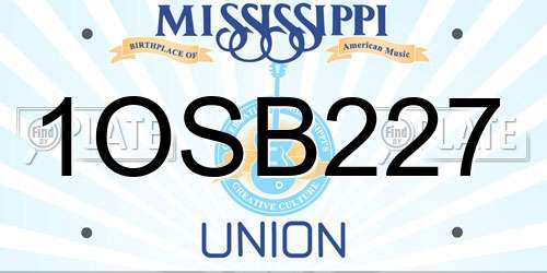 1OSB227 Mississippi License Plate