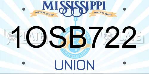1OSB722 Mississippi License Plate