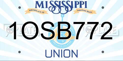 1OSB772 Mississippi License Plate