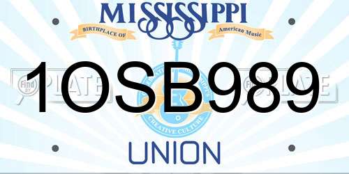 1OSB989 Mississippi License Plate