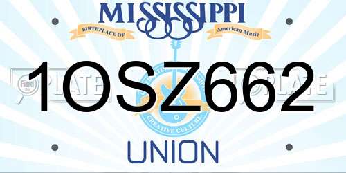 1OSZ662 Mississippi License Plate