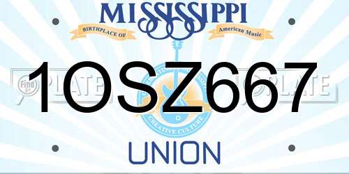 1OSZ667 Mississippi License Plate