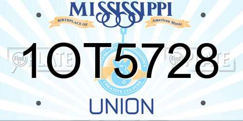 1OT5728 Mississippi License Plate