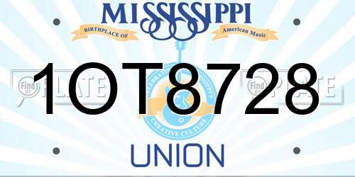 1OT8728 Mississippi License Plate