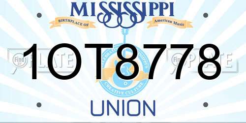 1OT8778 Mississippi License Plate