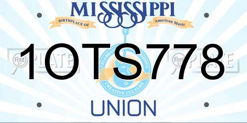 1OTS778 Mississippi License Plate