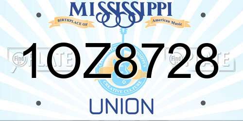 1OZ8728 Mississippi License Plate