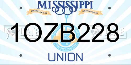 1OZB228 Mississippi License Plate