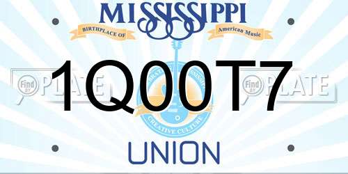 1Q00T7 Mississippi License Plate