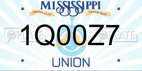 1Q00Z7 Mississippi License Plate